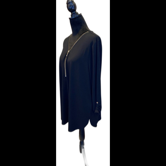 JM Collection Black Blouse Plus Size XXL Top  + Stretch Gold Zipper Pullover - Picture 3 of 11